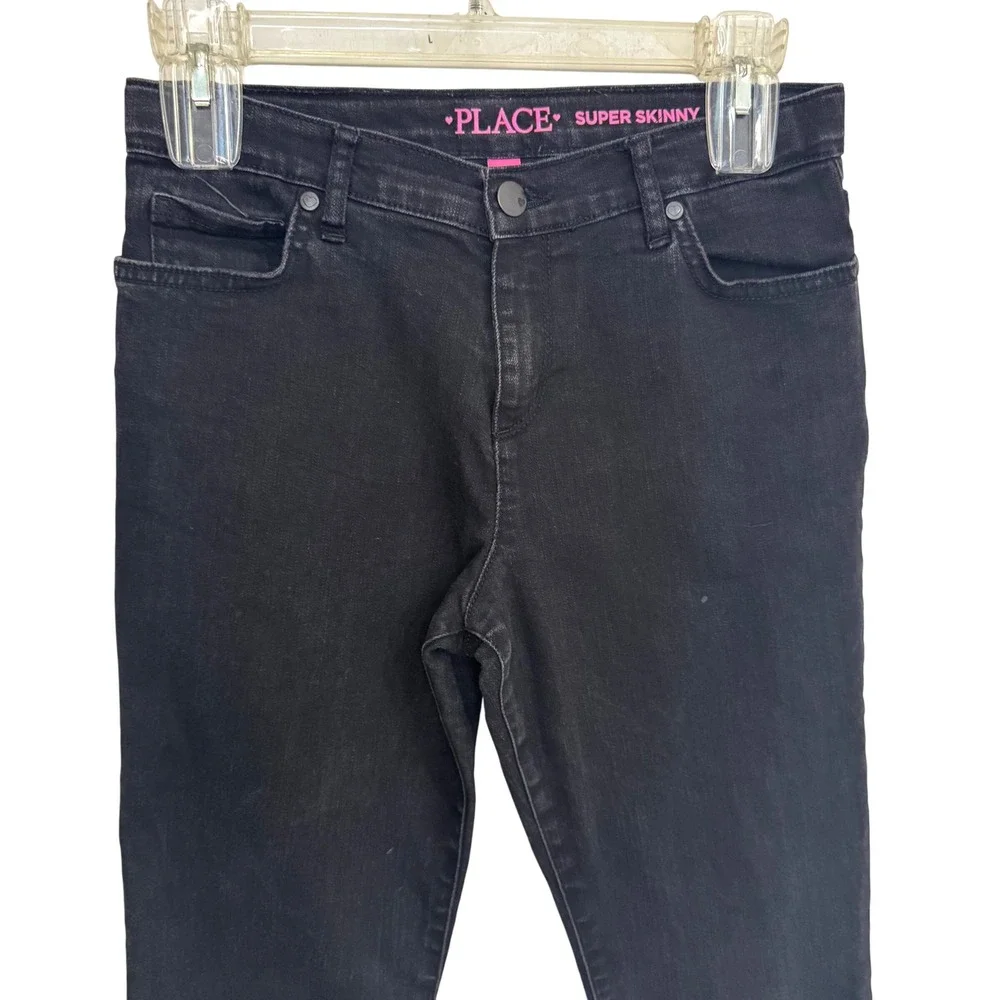 The Childrens Place Girls Super Skinny Jeans Black Stretch Denim Size 14